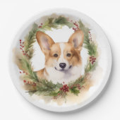 Corgi Kerstkrans feestelijke pup Papieren Bordje (Voorkant)