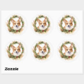 Corgi Kerstkrans feestelijke pup Ronde Sticker (Vel)