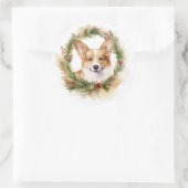 Corgi Kerstkrans feestelijke pup Ronde Sticker (Tas)