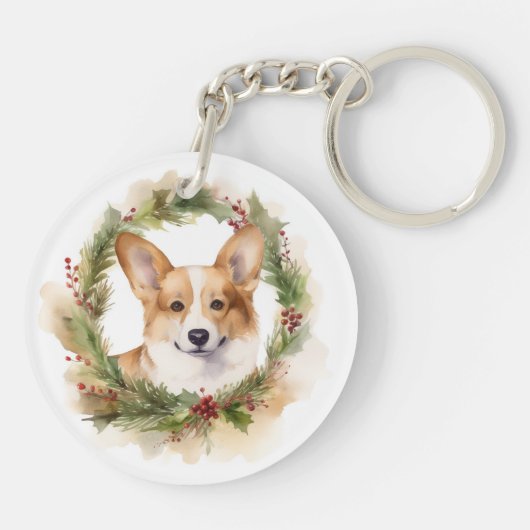 Corgi Kerstkrans feestelijke pup Sleutelhanger (Achterkant)