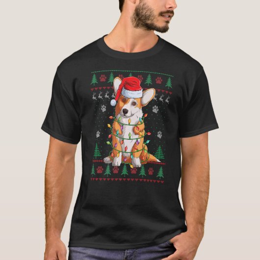 Corgi kerstlampjes Santa Dog Ugly Sweater T-shirt (Voorkant)