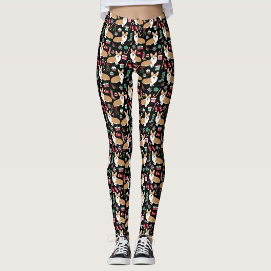 Corgi-kerstLeggings - zwart Leggings (Voorkant)
