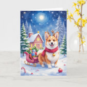 Corgi Kerstman Rendier Kerstvakantie Hond Kaart (Gele Bloem)