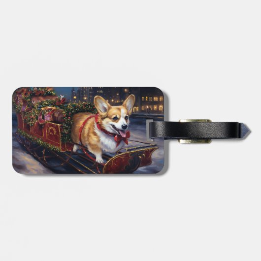 Corgi Kerstmis Feestelijk Seizoen Bagagelabel (Achterkant horizontaal)
