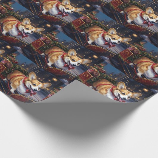 Corgi Kerstmis Feestelijk Seizoen Cadeaupapier (Hoek)