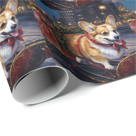 Corgi Kerstmis Feestelijk Seizoen Cadeaupapier (Rol Hoek)