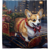Corgi Kerstmis Feestelijk Seizoen Douchegordijn (Voorkant)