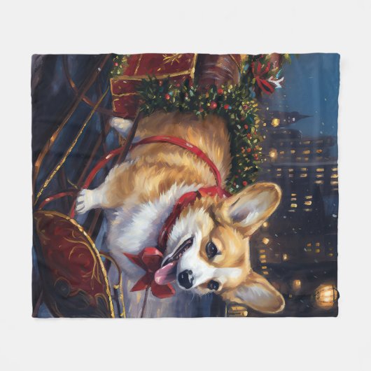 Corgi Kerstmis Feestelijk Seizoen Fleece Deken (Voorkant (Horizontaal))