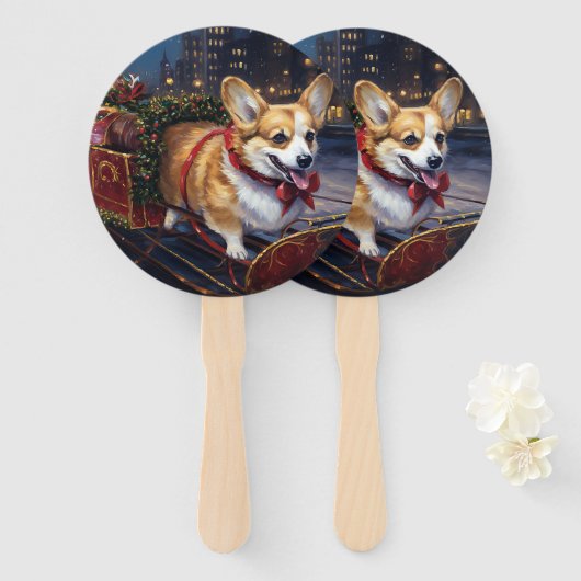 Corgi Kerstmis Feestelijk Seizoen Handwaaier (Voorkant en achterkant)