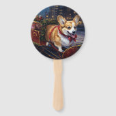 Corgi Kerstmis Feestelijk Seizoen Handwaaier (Voorkant)