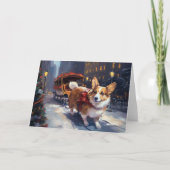 Corgi Kerstmis Feestelijk Seizoen Kaart (Voorkant)