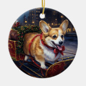 Corgi Kerstmis Feestelijk Seizoen Keramisch Ornament (Voorkant)
