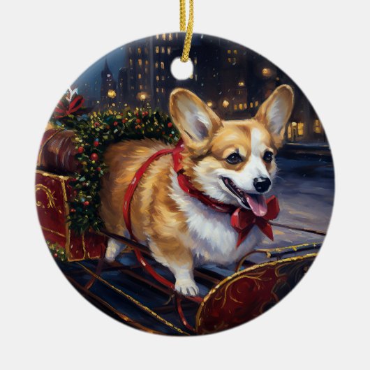 Corgi Kerstmis Feestelijk Seizoen Keramisch Ornament (Voorkant)