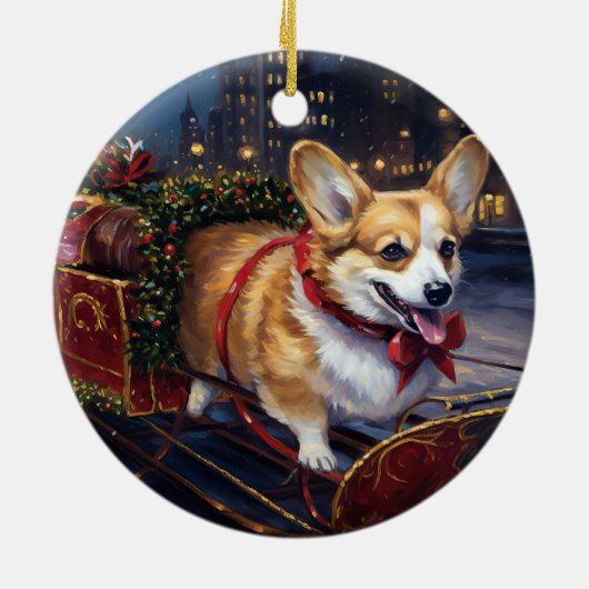 Corgi Kerstmis Feestelijk Seizoen Keramisch Ornament (Achterkant)