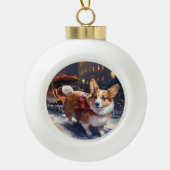 Corgi Kerstmis Feestelijk Seizoen Keramische Bal Ornament (Voorkant)