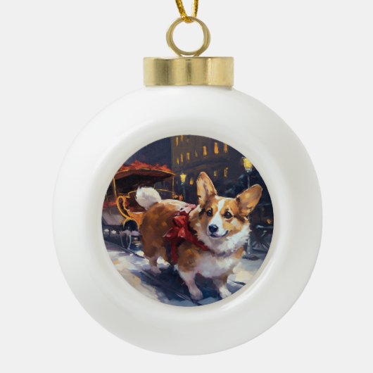 Corgi Kerstmis Feestelijk Seizoen Keramische Bal Ornament (Voorkant)