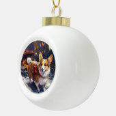 Corgi Kerstmis Feestelijk Seizoen Keramische Bal Ornament (Rechts)