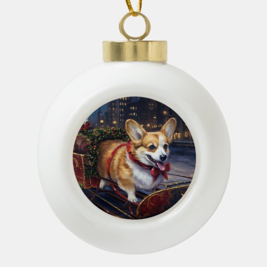 Corgi Kerstmis Feestelijk Seizoen Keramische Bal Ornament (Voorkant)