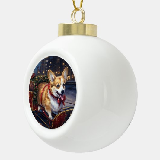 Corgi Kerstmis Feestelijk Seizoen Keramische Bal Ornament (Rechts)