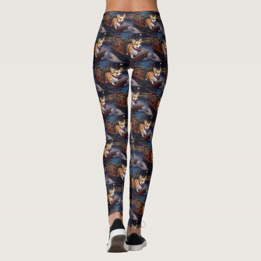 Corgi Kerstmis Feestelijk Seizoen Leggings (Achterkant)