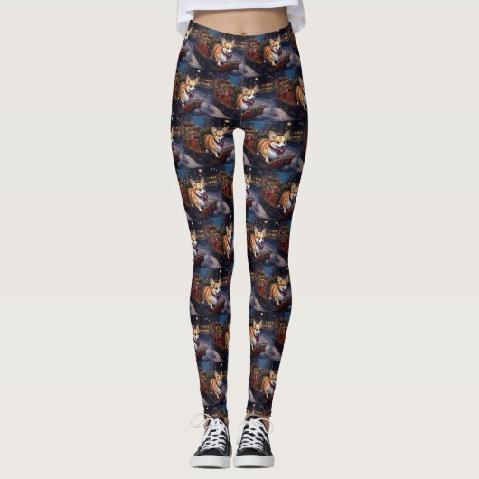 Corgi Kerstmis Feestelijk Seizoen Leggings (Voorkant)