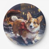 Corgi Kerstmis Feestelijk Seizoen Papieren Bordje (Voorkant)