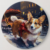 Corgi Kerstmis Feestelijk Seizoen Ronde Button 6,0 Cm (Voorkant)
