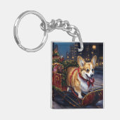 Corgi Kerstmis Feestelijk Seizoen Sleutelhanger (Voorkant Links)
