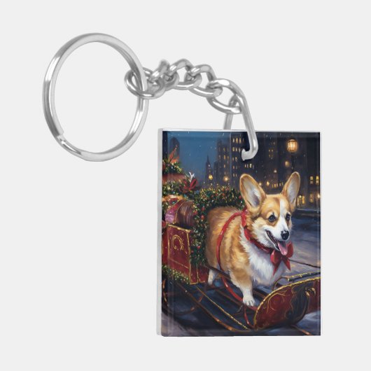 Corgi Kerstmis Feestelijk Seizoen Sleutelhanger (Voorkant Links)