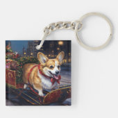Corgi Kerstmis Feestelijk Seizoen Sleutelhanger (Achterkant)