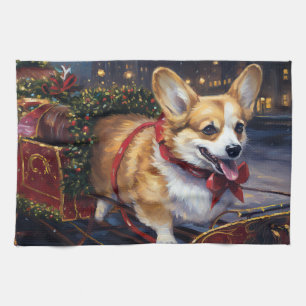 Corgi Kerstmis Feestelijk Seizoen Theedoek