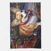 Corgi Kerstmis Feestelijk Seizoen Theedoek (Verticaal)