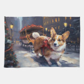 Corgi Kerstmis Feestelijk Seizoen Theedoek (Horizontaal)