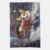 Corgi Kerstmis Feestelijk Seizoen Theedoek (Verticaal)