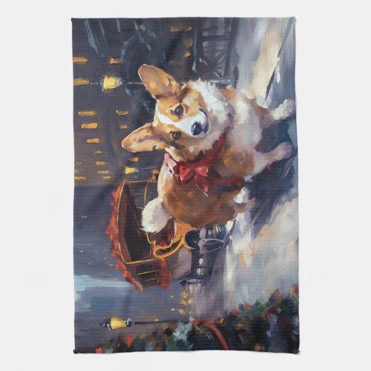 Corgi Kerstmis Feestelijk Seizoen Theedoek (Verticaal)