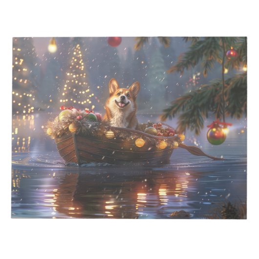 Corgi Kerstmis Festieve Reis Notitieblok (Voorkant)