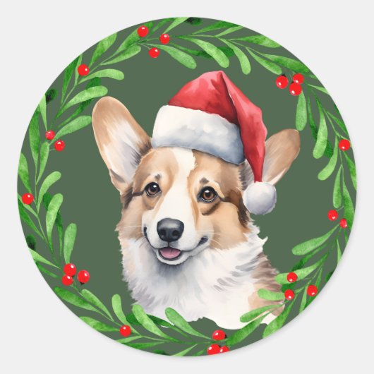 Corgi Kerstmis Hond Puppy Mailing Ronde Sticker (Voorkant)