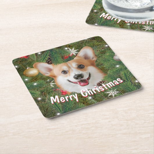 Corgi Kerstmis Kartonnen Onderzetters (Schuin)