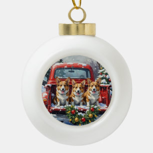 Corgi Kerstmis Rode Truck Vakantie Keramische Bal Ornament