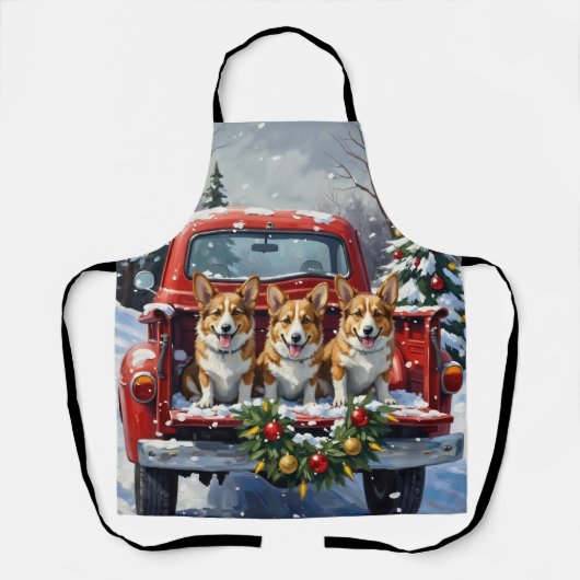 Corgi Kerstmis Rode Truck Vakantie Schort (Voorkant)
