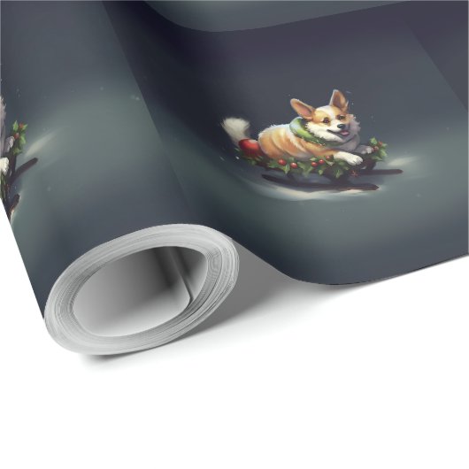 Corgi Kerstmis sneeuw winter Cadeaupapier (Rol Hoek)