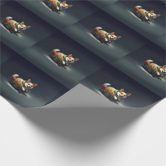 Corgi Kerstmis sneeuw winter Cadeaupapier (Hoek)