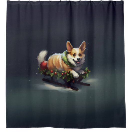 Corgi Kerstmis sneeuw winter Douchegordijn (Voorkant)