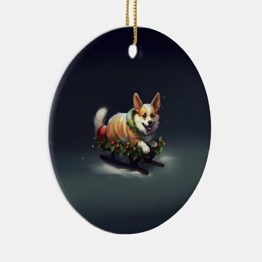 Corgi Kerstmis sneeuw winter Keramisch Ornament (Rechts)