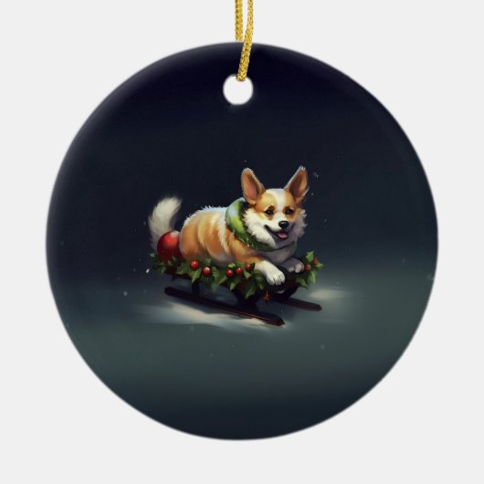 Corgi Kerstmis sneeuw winter Keramisch Ornament (Voorkant)