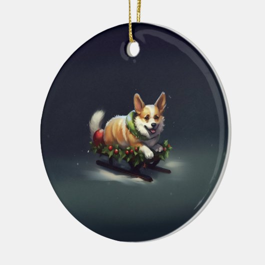 Corgi Kerstmis sneeuw winter Keramisch Ornament (Links)