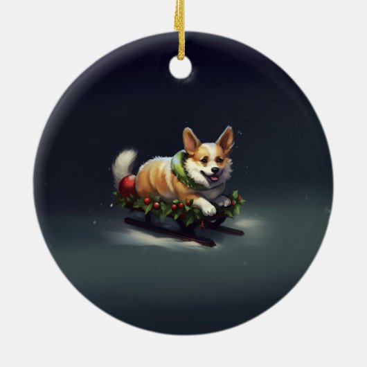Corgi Kerstmis sneeuw winter Keramisch Ornament (Achterkant)