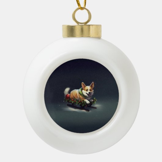 Corgi Kerstmis sneeuw winter Keramische Bal Ornament (Voorkant)