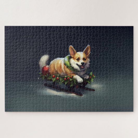 Corgi Kerstmis sneeuw winter Legpuzzel (Horizontaal)