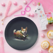 Corgi Kerstmis sneeuw winter Papieren Bordje (Feest)